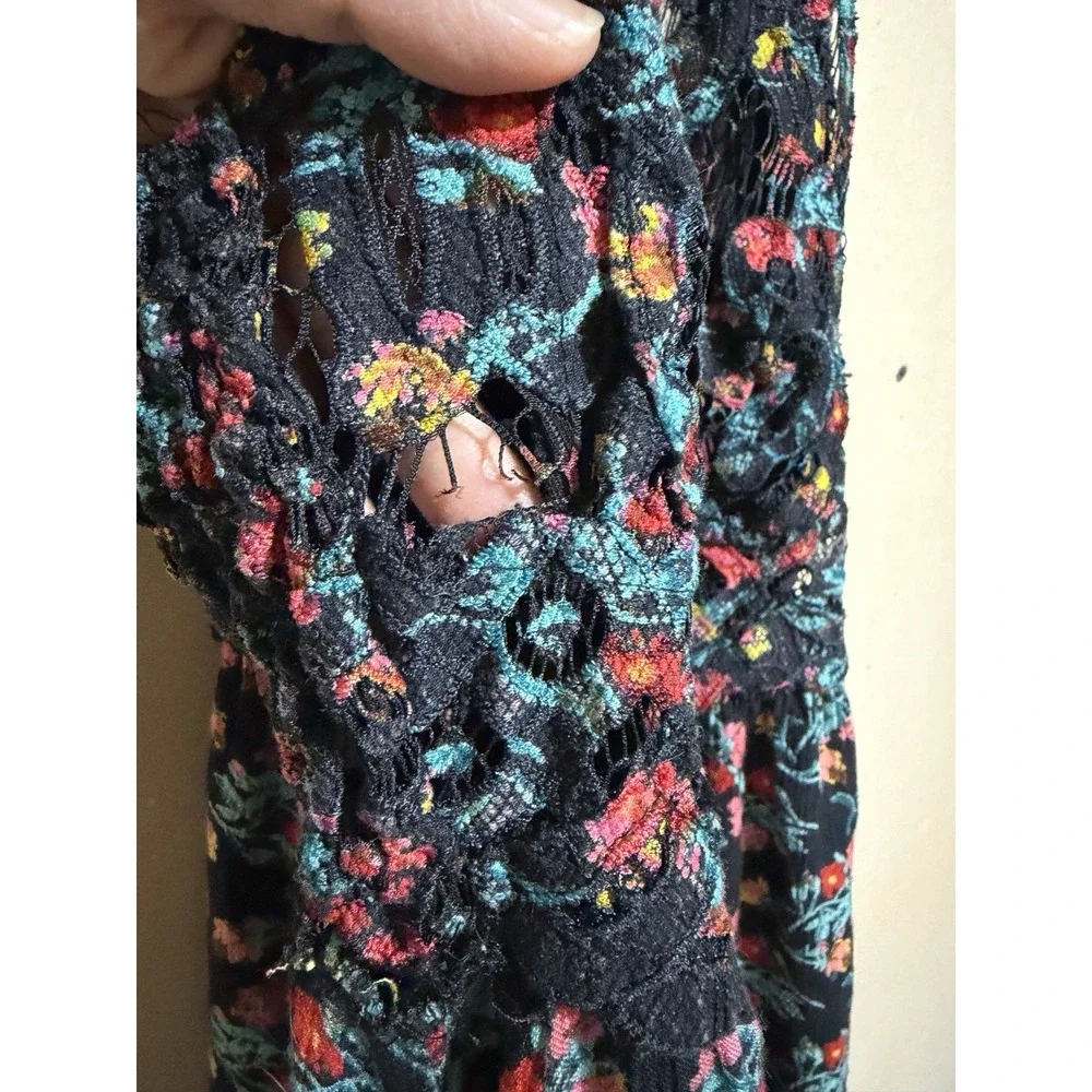 Free People Fp One Adella Slip Mini Dress Printed Lace Ruffle Festival Sz S Flaw